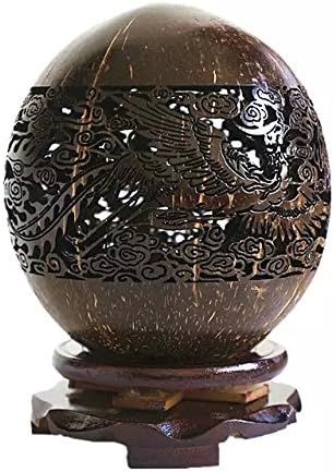 BaibaiShun Handicrafts China Wooden Coconut Shell Carving Art with Dragon and Phoenix Bring Rejoicing Pattern for Ornament,Craft or Unique Gift(Brown,Hollow out)