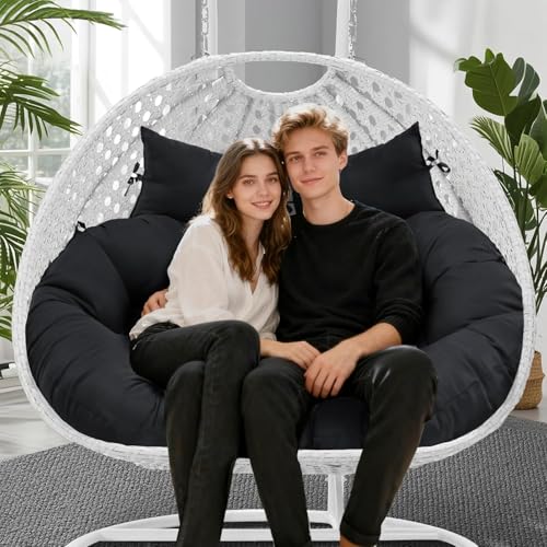 joomie Double Hanging Egg Chair Cushion Replacement Waterproof for Outdoor Patio Basket Egg Chairs, 150x110 cm–2 Seater Premium Thickened 100% Cotton Large Double Eggs Swing Chair Cushions, Black