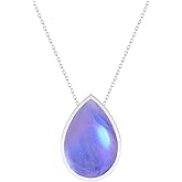 LUSTRE AND LIGHT Natural Purple Moonstone Slider Pendant Necklace for Women in Sterling Silver, June Birthstone Jewelry Gifts for Her Birthday, Anniversary, Christmas, Graduation