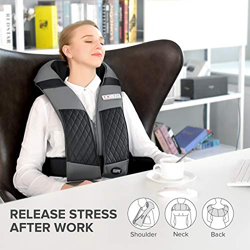 ELLESYE Shoulder Massager with Heat, Deep Kneading and Vibration Massage for Neck, Shoulder, Thigh, Foot, Leg with Zipper and Hook & Loop Fastener, 3 Speed for Car, Home Office Use