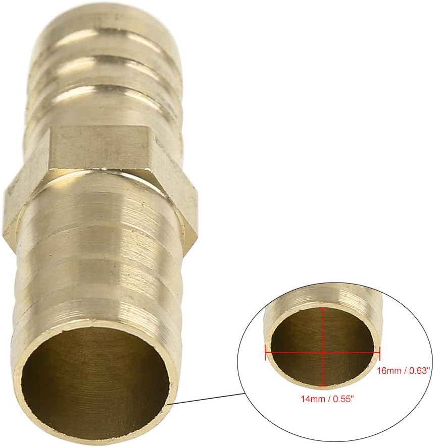 X AUTOHAUX 16mm Brass Barb Hose Fitting Straight Union Connector for Air Water Gas Oil 5pcs, Gold - Image 5
