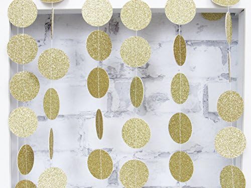 Oyep(TM) 26Ft Set of 2 Circle Dots Paper Garland for Room Party Decorations - Gold ,Glitter (Gold)