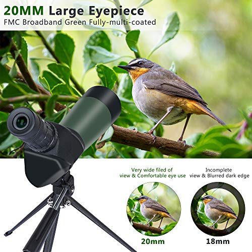 20-60x60 HD Spotting Scope with Tripod, Optics Zoom 57-120Ft/1000Yds BAK4 Angled Spotting Scope for Target Shooting,Hunting,Bird Watching,Wildlife Scenery