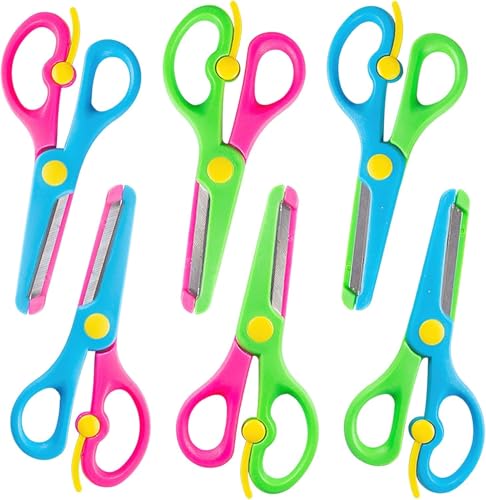 LOVESTOWN Kids Scissors for Small Hands, 6PCS Blunt Tip Safety Scissors Stocking Stuffer for Toddler, Anti-Pinch Design for Child Hand-Eye Coordination Development, Art Craft Scrapbooking Supplies