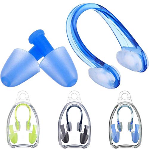 Fokine Unisex Swimming Nose Clip Ear Plugs Clear Case Set Adults Child Kids Swimmer (Blue)
