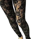 Juicart Women Vintage Lace Through Leggings Pants Footless Tights Trousers (Black)
