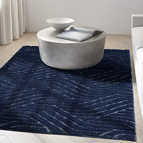 Calvin Klein Surfaces Solid Navy 3'11" x 5'11" Area Rug, Easy Cleaning, Non She…