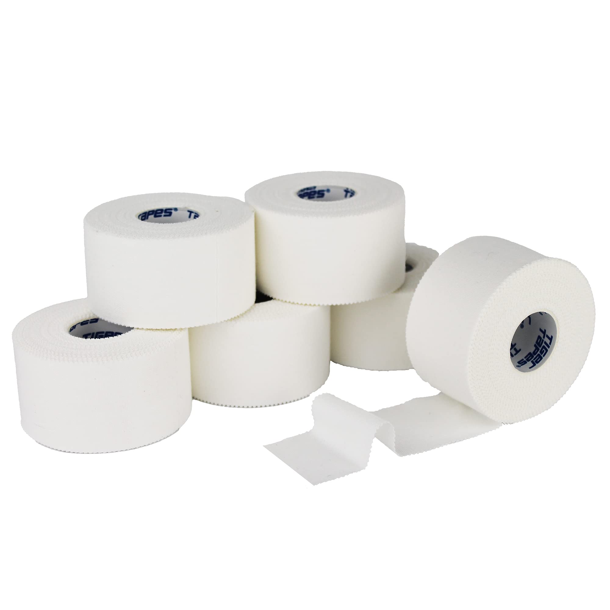 TIGERTAPES Zinc Oxide Tape - 3.8cm x 13.7m - 6 Rolls | White Sports Strapping Tape for Ankles, Shoulders, Knees and Hands | Blister Prevention & Joint Support for Rugby, Football, Boxing