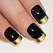 False Nails Bling Art French Fake Dipped in Gold Squoval 24 Acrylic Medium Tips
