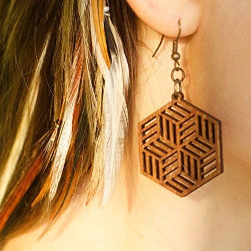 Small Wooden Hexagon Earrings Hipster, Designer Modern Jewelry, Stars Tessellation, The Energy of Geometric Art