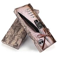 Ciglow Retro Feather Pen, Calligraphy Dip Feather Pen Sealing Set with 5pcs Nib Empty Ink Bottle Writing Pen Gift Box for Christmas, Valentine.(Black)