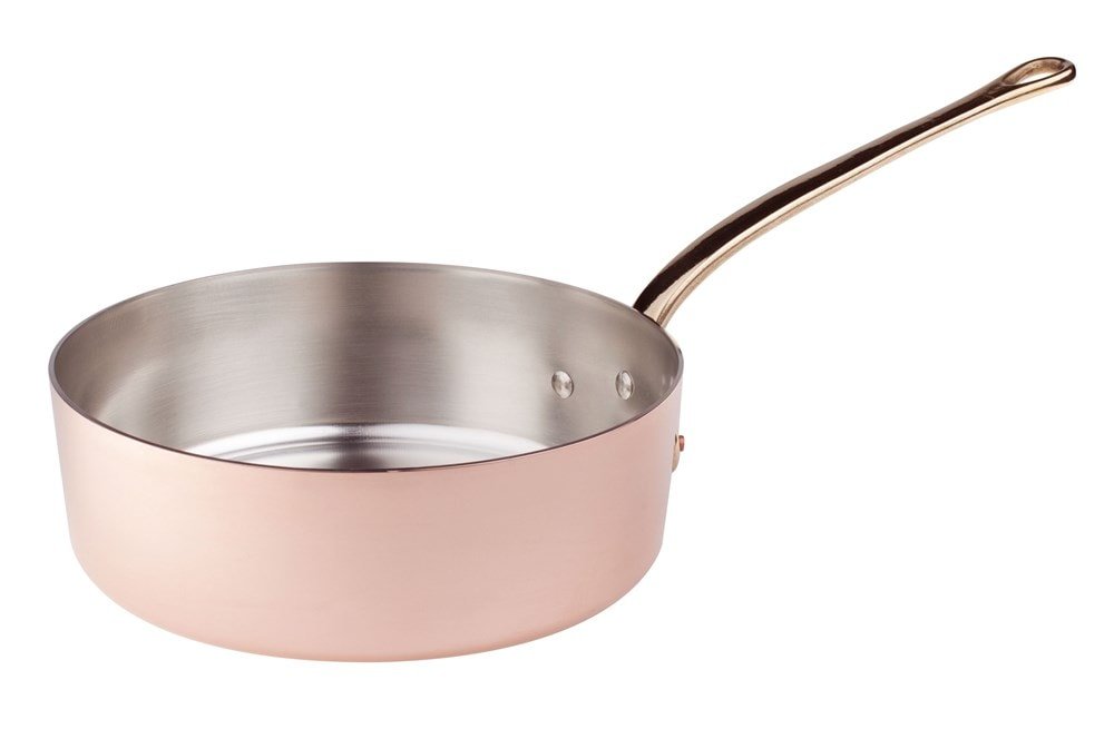 Pentole Agnelli ALCU107F22 Low Tin-Plated Copper Casserole, Smooth Copper Sleeve Cast Brass French style, 22 cm