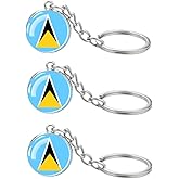 LLBFHH 3 Pcs Saint Lucia Flag Key Chain,Cool Keychain for Car Keys, Stainless Steel Keyrings & Keychains,Used for Home Decoration, Jewelry Hanging Decorations.