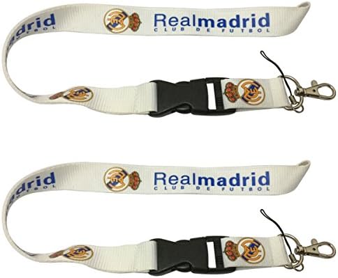 2pcs Set White Real Madrid Lanyard Workout Gear Office And Auto Car Keychain Accessories Lanyard With Webbing Strap Quick Release Buckle