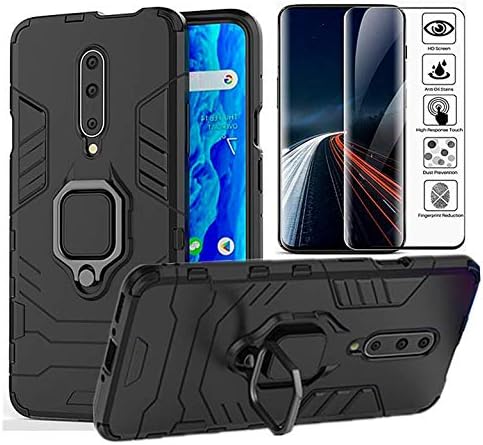 OnePlus 7 Pro Case,OnePlus 7 Pro Case with HD Screen Protector,L00KLY Dual Layer Hybrid Shockproof Case with 360 Degree Rotating Ring Kickstand Cover Fit Magnetic Car Mount for OnePlus 7 Pro (Black)