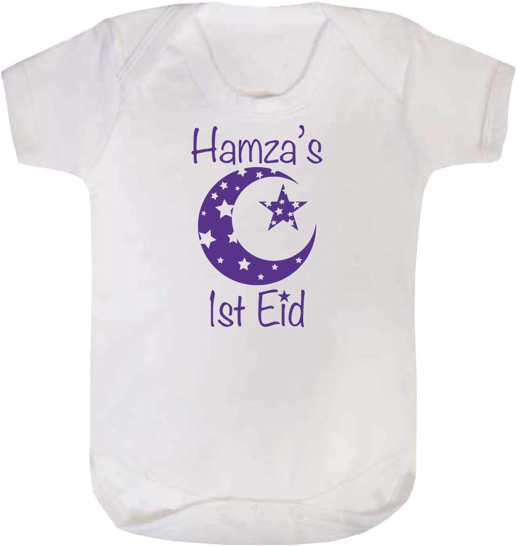 Personalised First Eid with Star & Moon Baby Grow Bodysuit Vest Present or Gift
