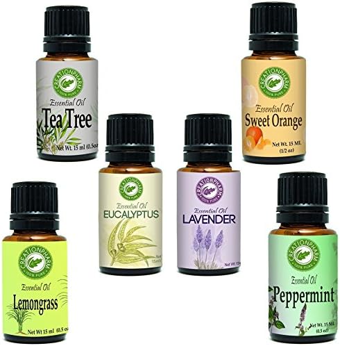 Beauty Aromatherapy Top 6 Essential Oils 100% Pure Therapeutic grade - Premium Sampler Gift Set - 6 large 15ml Lavender, Tea Tree, Eucalyptus, Lemongrass, Orange, Peppermint by Creation Pharm