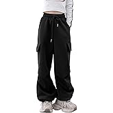 Rolanko Girls Cargo Pants Quick Dry Baggy Hiking Pants Wide Leg Cargo Jogger Trousers for Kids Outdoor Sport Daily 4-14 Years
