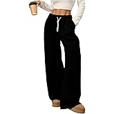 RoseSeek Women's Foldover Drawstring High Waisted Sweatpants Wide Leg Split Baggy Workout Trousers Pants