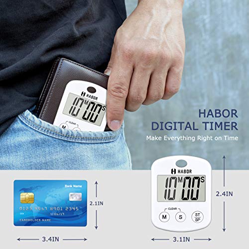 Habor Digital Cooking Timer, Large LCD Screen Kitchen Timer with Loud Beep, ON/OFF Switch, Strong Magnet Back, Count-Up & Count Down for Cooking Baking Sports Studying Games (Battery Included)