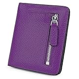 BIG SALE-AINIMOER Women's RFID Blocking Leather Small Compact Bi-fold Zipper Pocket Wallet Card Case Purse (Dark Purple)