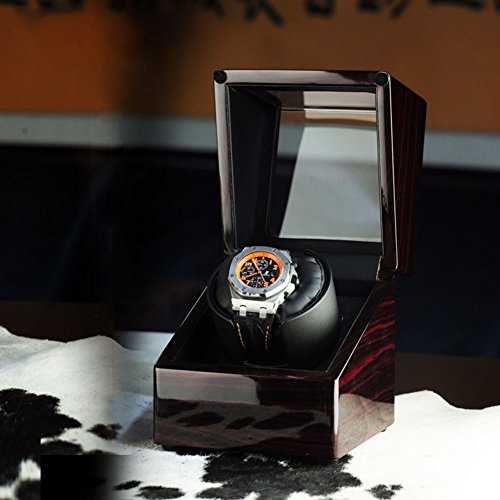Driklux Automatic Single Watch Winder with Quiet Motor,Premium Solid Wood Exterior and Soft Watch Pillows(Black&Red High Gloss Finish+Black PU)
