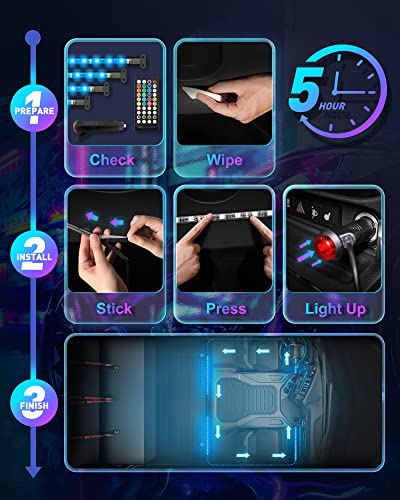 LED Lights for Car, NOVSIGHT Interior Car Lights 72 LED 16 Million Colors with APP and Remote Control Music Sync Color Change RGB, LED Lighting Kits with Car Charger, Car Decor Accessories DC 12V