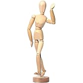 8 Inch Artists Wooden Manikin Flexible Body Joints Human Figure Puppet Model Wood Male Mannequin Doll Ornament Stand for Home Office Desk Decoration Sketching Drawing Painting Supplies