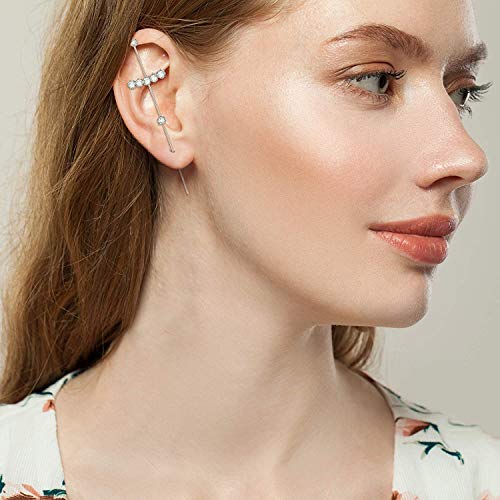 Minimalist Sterling Silver Tassel Chain Drop Dangle Small Hoop Earrings Rhinestone Crawler Earrings Long Ear Stud Climber Earrings for Women