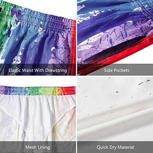 Belovecol Men's Rainbow Gay Couple Board Shorts 3D Print Colorful Graphic Summer Swim Trunks M - Thumbnail 6