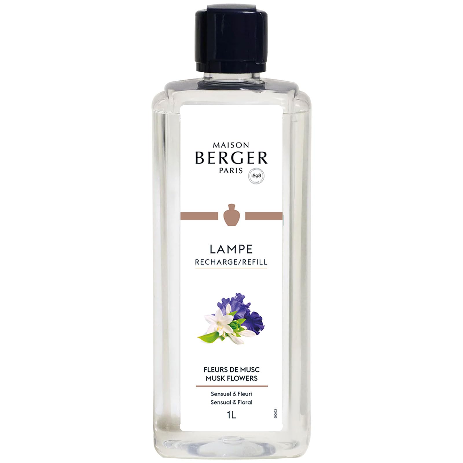MAISON BERGER – Musk Flowers Lampe Berger Fragrance Refill for Catalytic Lamp – 2-in-1 Purifying and Perfuming White Floral Musk Scent – 1 Liter (33.8 Fluid Ounces) – Ylang Jasmine Tuberose