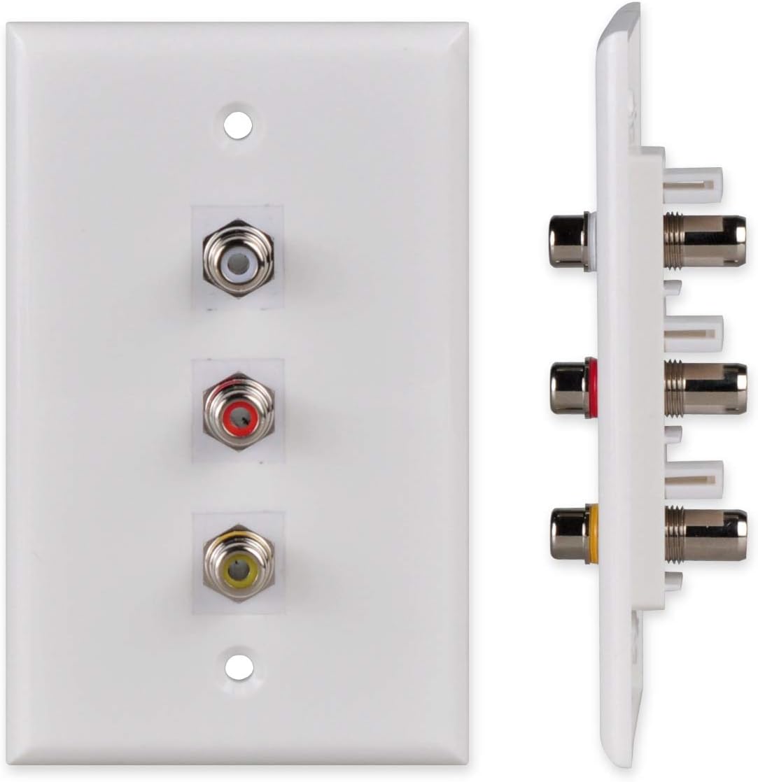 Conwork 3 RCA Wall Plate, Composite Audio Video RCA Pure Copper (Nickel Plated) Keystone Jack Wall Plate Female to Female Connector for Home Theater AV Setup (1-Pack)