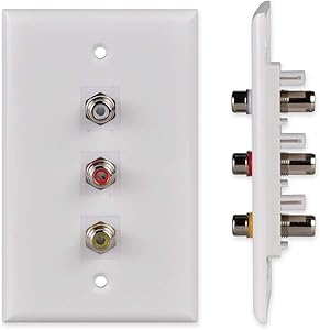 Conwork 3 RCA Wall Plate, Composite Audio Video RCA Pure Copper (Nickel Plated) Keystone Jack Wall Plate Female to Female Connector for Home Theater AV Setup (1-Pack)