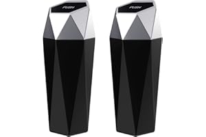 SZEOF Car Trash Can with Lid,Portable Vehicle Auto Car Garbage Can,Diamond Design Mini Garbage Bin for Automotive Car, Home, Office, Kitchen, Bedroom(2 Packs,Silver)