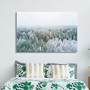Canvas Wall Art - White Pine Tree Forest Covered with Snow and Frost - Giclee Print Gallery Wrap Modern Home Art Ready to Hang - 12x18 inches