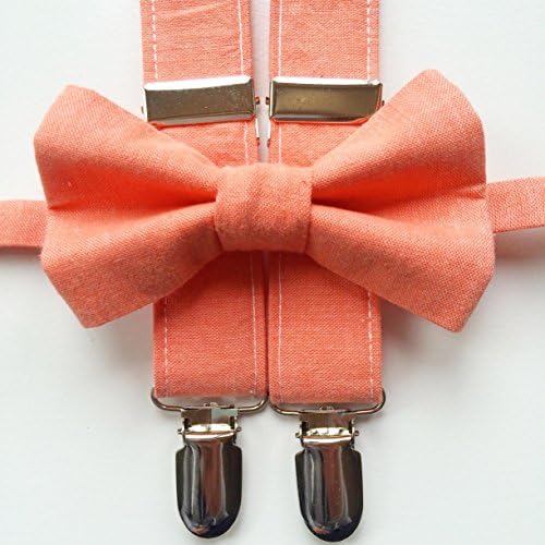 Little and Big Guy Bow tie and Suspender SET - Solid Coral -(Newborn-Adult) - Spring Summer Wedding Photography