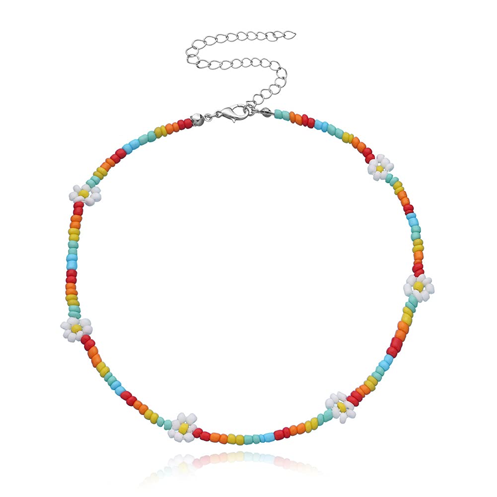 Bakermiche Daisy Necklace Beaded Choker Colorful Bead Necklace for Women Valentines Present Jewelry Gift