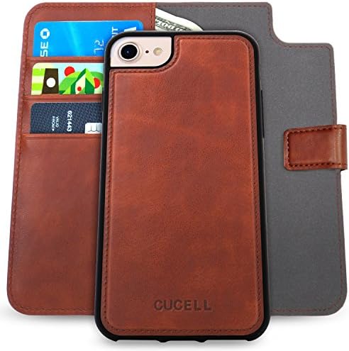 CUCELL iPhone 6S Wallet Case with Kickstands for Apple iPhone 6 6s Case(4.7 inch)-Detachable, Luxury Series Natural PU Leather,Soft Slimcase Flip cover extra protective,Gift Box(brown)