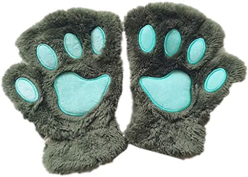 HBSHE Women Girls Lovely Cat Winter Warm Paw Claw Thick Half Fingerless Gloves Fluffy Plush Mitten