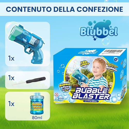 Blubbel LED Soap Shooter, Games Gun, Automatic Machine, Bubble Gun, Air Cannon, Wedding Toy, Summer Gift Children, 120 ml Liquid Included