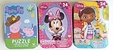 3 Collectible Girls Mini Jigsaw Puzzles in Travel Tin Cases: Disney Kids Minnie Mouse Peppa Pig Doc McStuffins Gift Set Bundle (24 Pieces)
