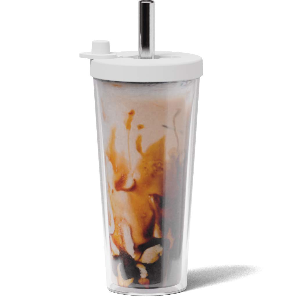 Dodoko Reusable Boba Tea Cup with Lid and Straw - 17 oz Iced Coffee and Smoothie Tumbler to Go - White
