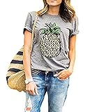 Youzee Women Fashion Casual Round Neck Short Sleeve Pineapple Print T-Shirt Top