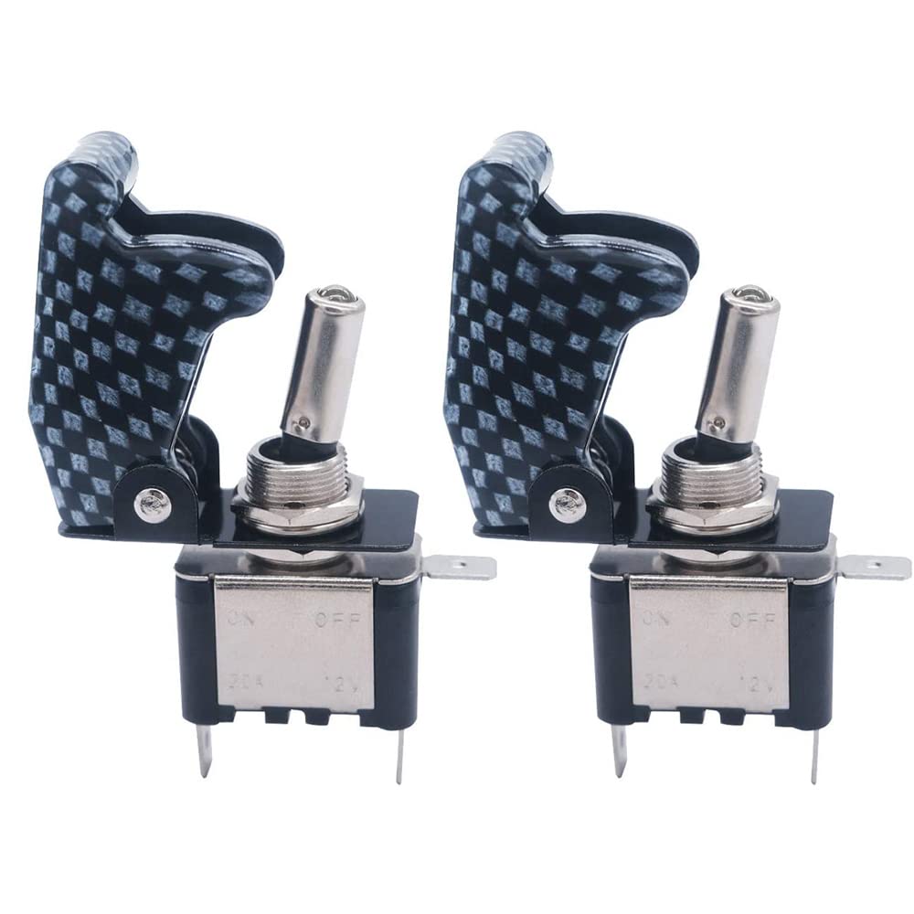 CENPEK 2 Pack Heavy Duty Rocker Toggle 12V 20A SPST 3Pin ON/Off LED Light Metal Bat Switch with Safety Cover and Wires for Car Truck Boat Marine-Black