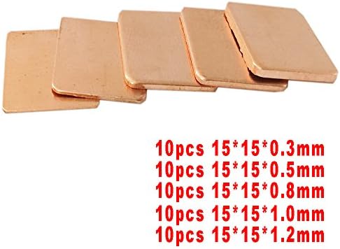 Yoolight 50Pack 5-Size 15x15mm IC Chipset GPU CPU Thermal Heatsink Copper Pad