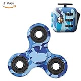 Evermarket Fidget Toy Set of Tri-Spinner and Fidget Cube Camouflage,Anxiety Attention Stress Relief for Children & Adults,Pack of 2 Blue Camo
