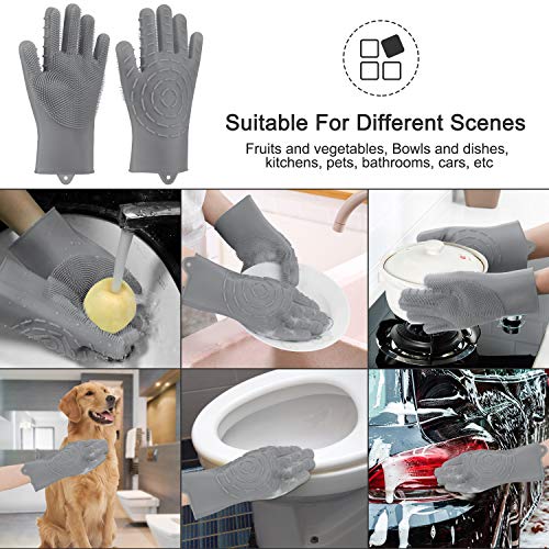 Magic Silicone Dishwashing Gloves | Pccooler Cleaning Gloves | 2019 Updated Model 2 Sided, Perfect Size & Flexibility, Non-slip Heat Resistant Sponge Glove for Vegetable, Fruit, Kitchen, Bathroom, Car - Thumbnail 5