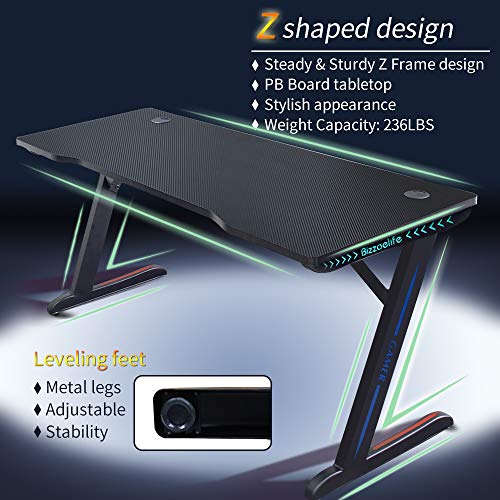 Bizzoelife 60Inch Gaming Desk Large Computer Table Ergonomic Z Shaped Teenager Home Office
