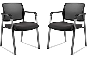 CLATINA Mesh Back Stacking Arm Chairs with Upholstered Fabric Seat and Ergonomic Lumbar Support for Office School Church Guest Reception Black 2 Pack Set