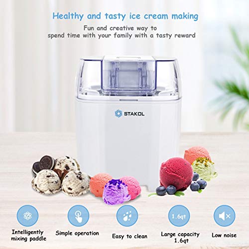 1.6 Quart Automatic Ice Cream Maker Freezer Dessert Machine with Auto Shut Off Timer LCD Screen Simple Operation (White)